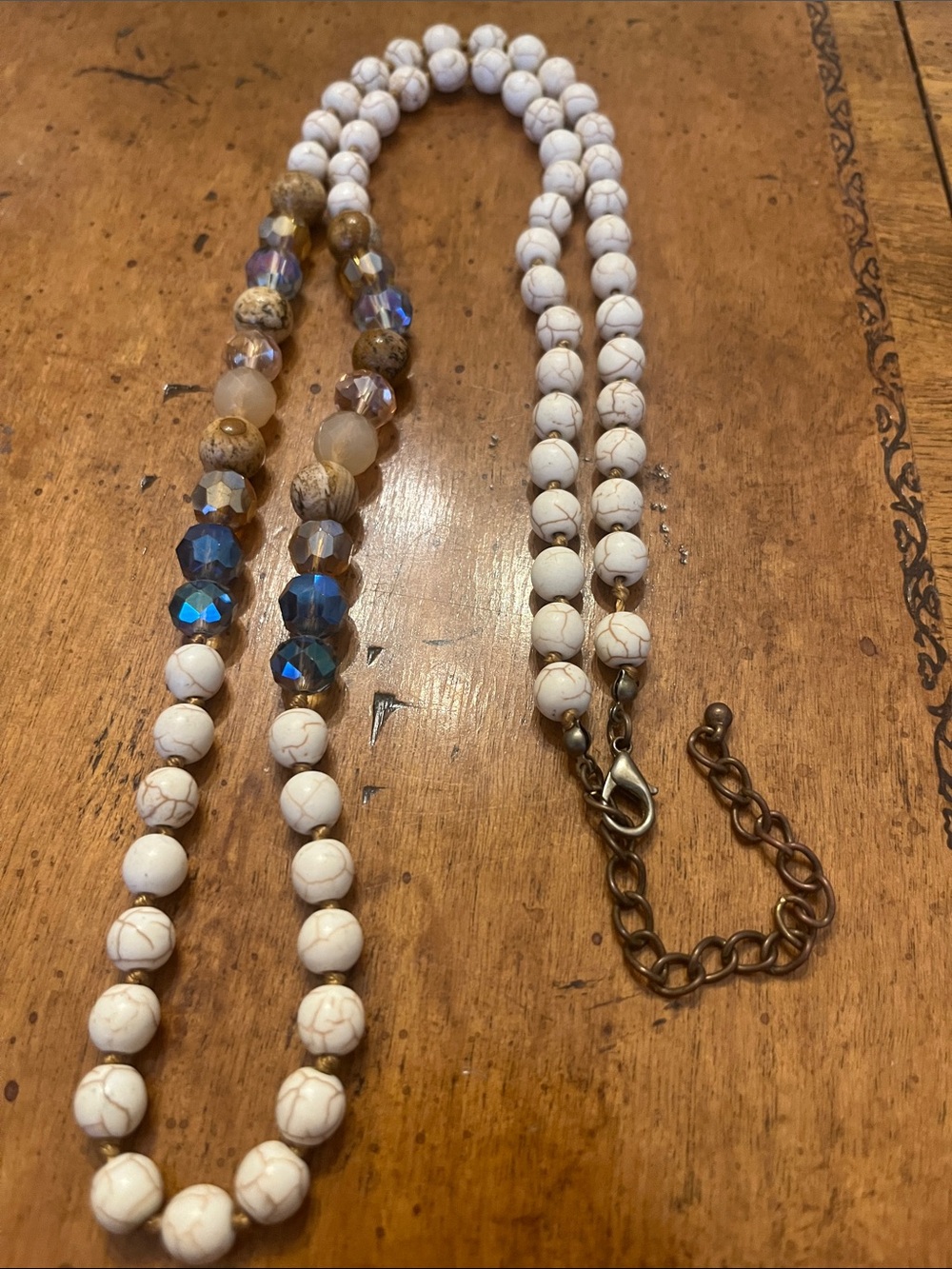 Vintage knotted necklace of smooth, round semi-precious howlite beads